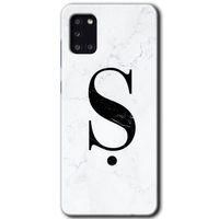 Samsung Galaxy A31 Kılıf Baskılı Kapak - Beyaz Mermer Desenli Ş Harfi +Tam Kaplayan Mat Seramik