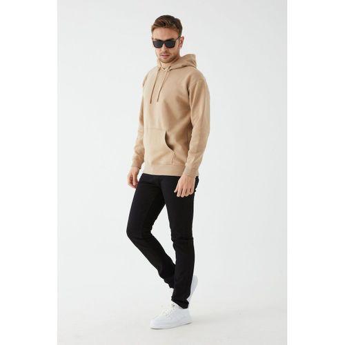 Unisex Oversize Kanguru Cep Kapüşonlu Sweat, Sütlü Kahve Renk, S M L XL Beden Sweat
