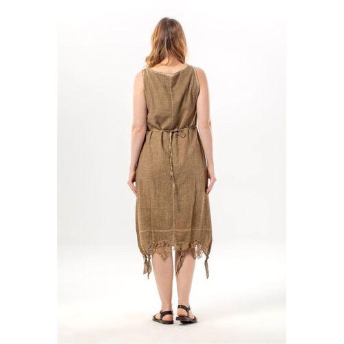 Kolsuz Gece Yuvarlak Yaka Otantik Poplin Midi Boy Elbise Toprak Tprk