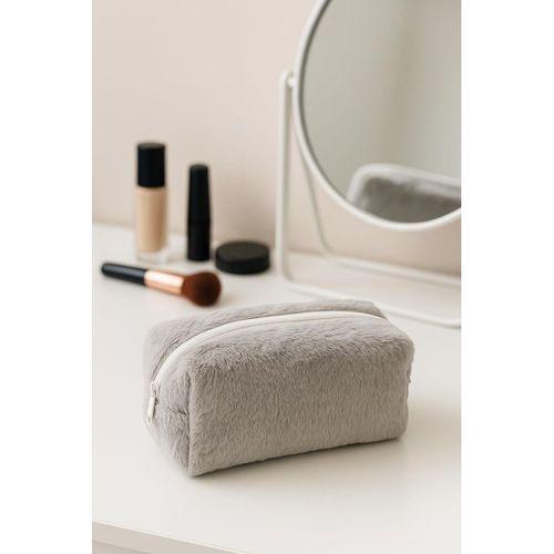Peluş Yumuşacık Makyaj Çantası - Kozmetik Organizeri Gri