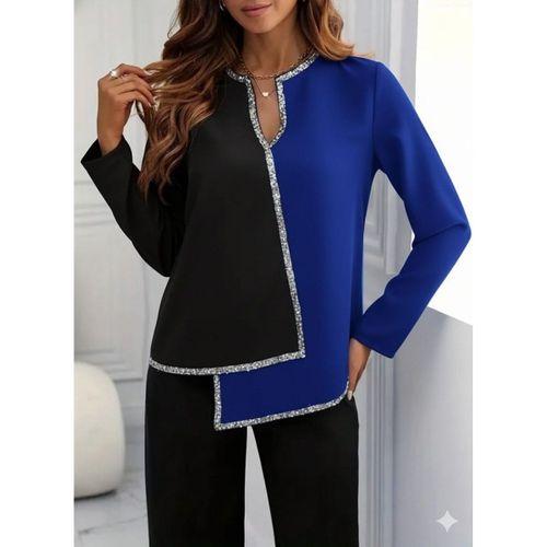 Kadın Uzun Kollu V Yakalı Pul Payet Işlemeli Ithal Krep Bluz