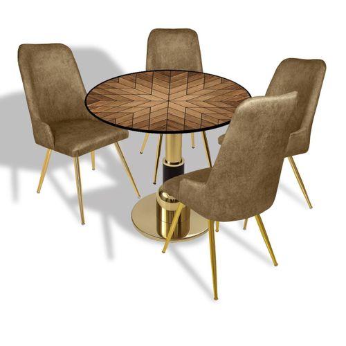 Dockers Gold-Çırağan Mutfak Masa Takımı - (Yuvarlak Çap 80cm - Allzalit CDFTabla) - 6206 Dilimli-Kahve