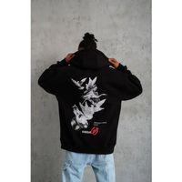 Erkek Şapkalı Güvercin Baskılı Kapşonlu Sweat - Siyah