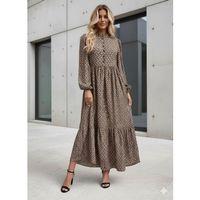 Kadın Uzun Kollu Hakim Yakalı Düğmeli Kemersiz Desenli Maxi Süprem Elbise