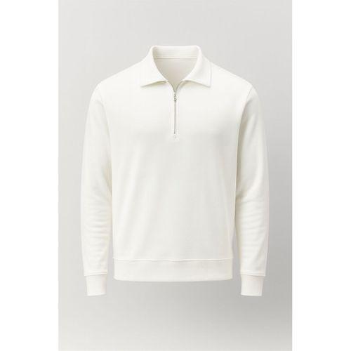 Eric Relax Fit Yarım Fermuarlı Polo Yaka Selanik Kumaş Erkek Sweatshirt - Ekru