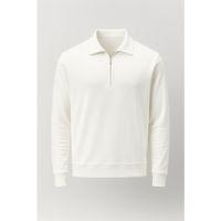 Eric Relax Fit Yarım Fermuarlı Polo Yaka Selanik Kumaş Erkek Sweatshirt - Ekru