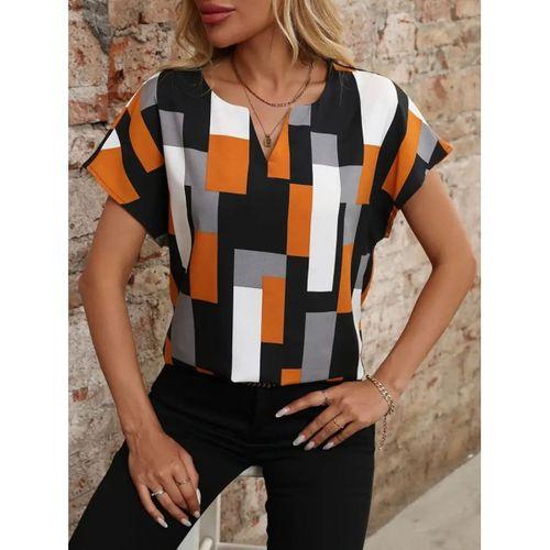 Kadın Kısa Kollu V Yakalı Yarasa Kollu Atlas Bluz