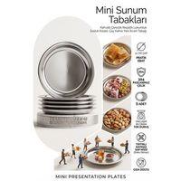 Çelik Mini Sunum Tabağı 5'li Set 11 cm - Metal Kahvaltı Çerezlik Reçellik Lokumluk Sosluk Kasesi, Çay Kahve Yanı İkram Tabağı ve Bardak Altlığı 723332