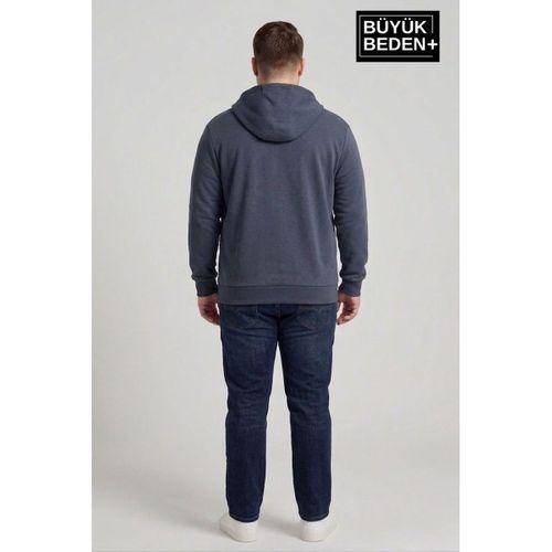 Erkek Büyük Beden Fermuarlı Kapüşonlu ince Sweatshirt Hırka - Rahat Kalıp SPR26BHR960