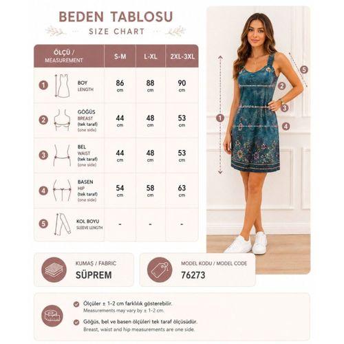 Kadın Askılı V Yakalı Kuş Gözü Detaylı Desenli Kısa Süprem Elbise
