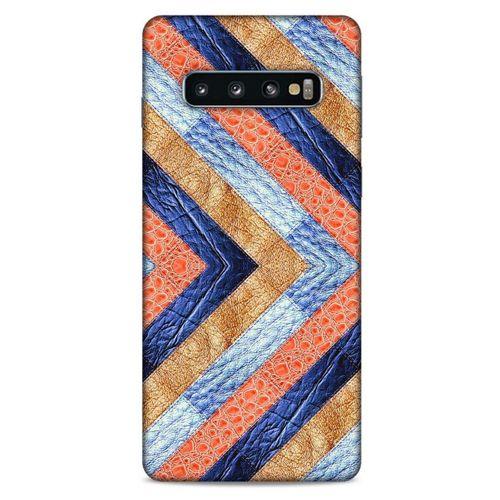 Samsung Galaxy S10 Kılıf Patchwork (3) Kapak Lacivert Turuncu