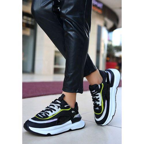 Aleh Siyah Cilt Lila Detaylı Spor Ayakkabı