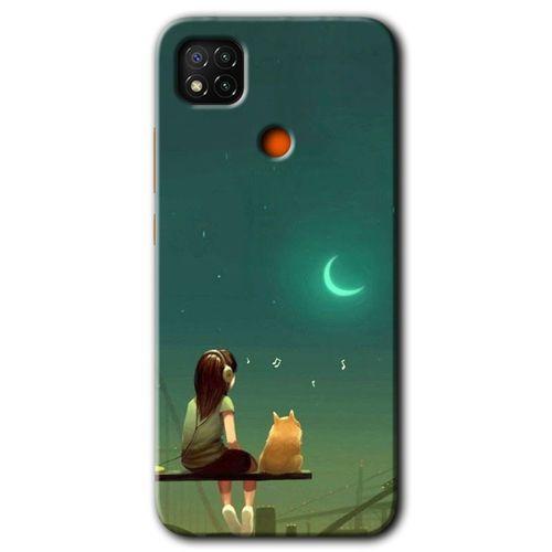 BeRa Aksesuar Xiaomi Redmi 9c Kılıf Baskılı Kapak - Kedili Kız +Tam Kaplayan Mat Seramik