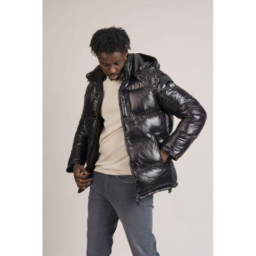 Slimfit Dik Yaka Çıkartılabilir Kapşonlu Astarlı Parlak Şişme Mont