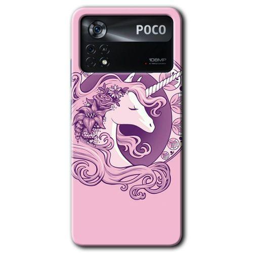 Poco x4 Pro Kılıf HD Desen Baskılı Arka Kapak - Unicorn-Pembe + Kırılmaz Cam