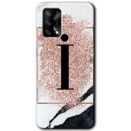 MRCİLETİSİM Oppo A54 Kılıf Kapak - Pembe Mermer Desenli İ Harfi +Hayalet Ekran Yandan Gözükmez