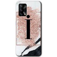 MRCİLETİSİM Oppo A54 Kılıf Kapak - Pembe Mermer Desenli İ Harfi +Hayalet Ekran Yandan Gözükmez