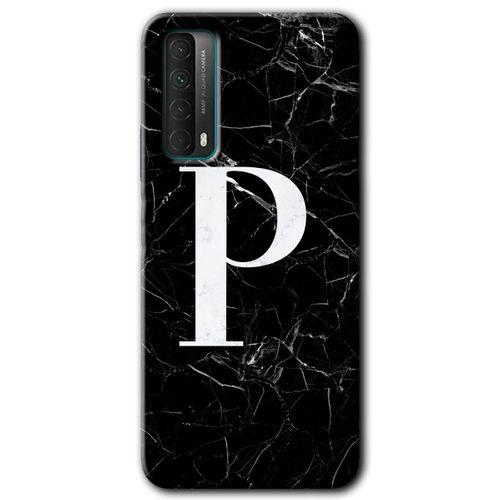 MRCİLETİSİM Huawei P Smart 2021 Kılıf Baskılı Kapak - Siyah Mermer Desenli P Harfi +Tam Kaplayan Mat Seramik