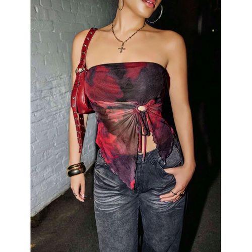 Kadın Siyah Crop Önden Halka Büzgü Detaylı 5098