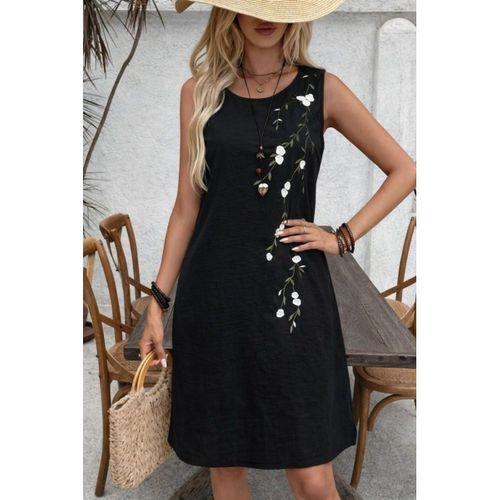 Kadın Askılı Yuvarlak Yakalı çiçek Desenli Kısa Elbise