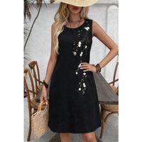 Kadın Askılı Yuvarlak Yakalı çiçek Desenli Kısa Elbise