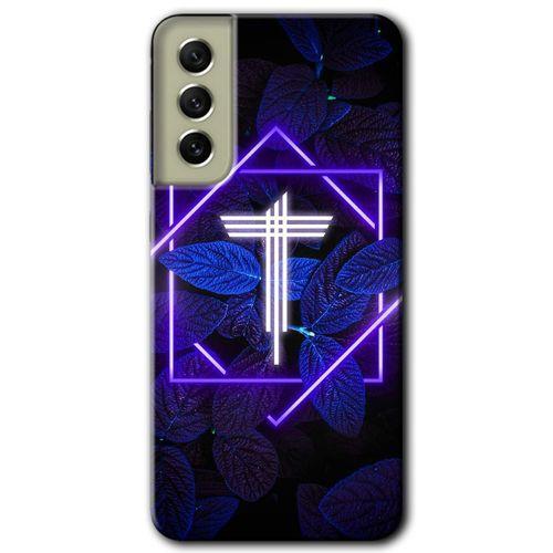 Galaxy S21 FE Kılıf HD Desen Baskılı Arka Kapak - Dark Neon Yaprak T Harfi