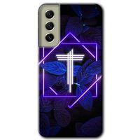 Galaxy S21 FE Kılıf HD Desen Baskılı Arka Kapak - Dark Neon Yaprak T Harfi
