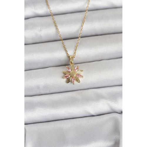316L Çelik Zincir Gold Renk Pembe Papatya Model Kadın Kolye