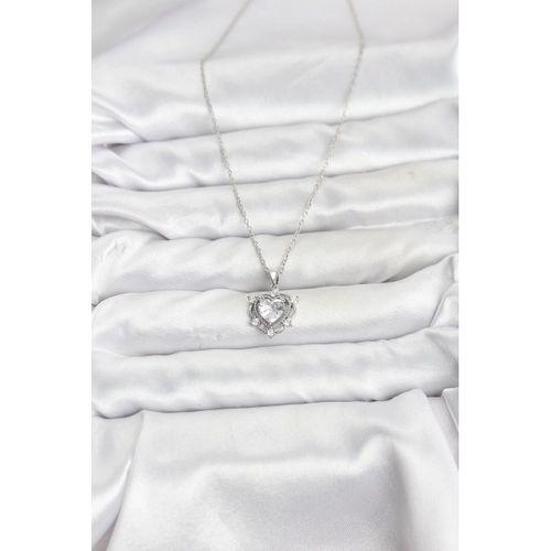 316L Çelik Zincir Gümüş Renk Kalp Model Zirkon Taşlı Kadın Kolye