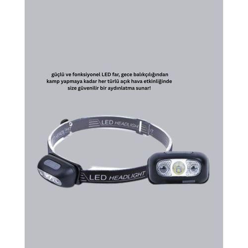 Şarjlı Led Kafa Feneri | 4 Modlu Akıllı Sensörlü Far | Su Geçirmez Ipx5 Kamp Ve Balıkçı Lambası