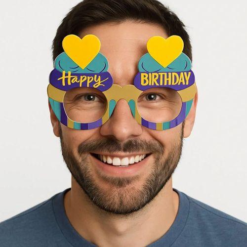 Cupcake Temalı Doğum Günü Renkli Karton Happy Birthday Gözlüğü 6 Adet