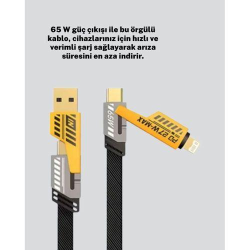 Örgülü Tasarım 4’ü 1 Arada Usb-c Lightning Hızlı Şarj Kablosu