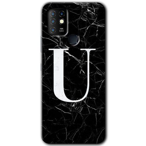 İnfinix Hot 10 Kılıf HD Desen Baskılı Arka Kapak - Siyah Mermer Desenli U Harfi