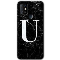 İnfinix Hot 10 Kılıf HD Desen Baskılı Arka Kapak - Siyah Mermer Desenli U Harfi