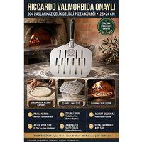 Delikli Pizza Küreği 18/10 Çelik 25x24 cm Kısa Saplı Ev Tipi Taş Fırın Pizza Pateli 723461