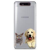Samsung Galaxy A80 Kılıf Scottish Fold Kedi Ve Köpek Arka Kapak Koruma Desenli Full Koruyucu