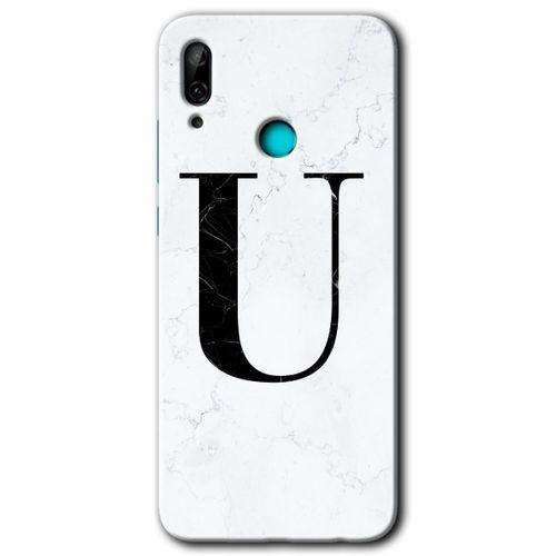 Huawei P smart 2019 Kılıf HD Desen Baskılı Arka Kapak - Beyaz Mermer Desenli U Harfi