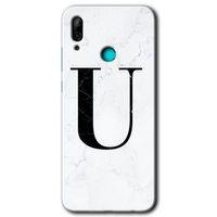 Huawei P smart 2019 Kılıf HD Desen Baskılı Arka Kapak - Beyaz Mermer Desenli U Harfi