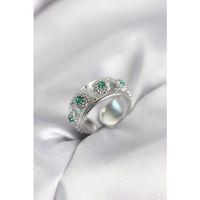 Yeşil Zirkon Taşlı Gümüş Renk Vintage Kadın Yüzük