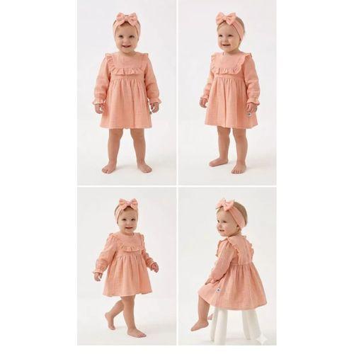 6-24 Ay Müslin Keten Pamuk Bandanalı Bebek Elbise