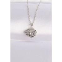 316L Çelik Zincir Gümüş Renk Zirkon Taşlı İnci Detay İstiridye Kolye