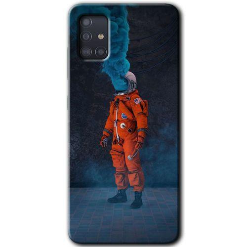 MRCİLETİSİM Samsung Galaxy A51 Kılıf Baskılı Kapak - Smoke Astronot +Tam Ekran Koruyucu