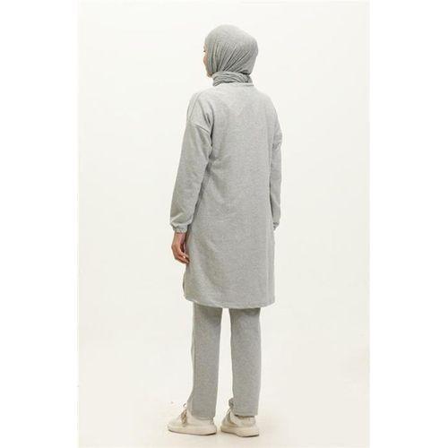 Yırtmaçlı Bisiklet Yaka Sade Basic Eşofman Spor İkili Takım - 03060.008 - Gri