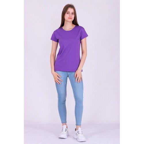 Mor Renk %100 Pamuk Bisiklet Yaka Basic Baskısız Kadın Örme Kısa Kollu Tshirt