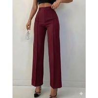 Bordo Renk Yüksek Bel Maskülen Kesim Kumaş Pantolon