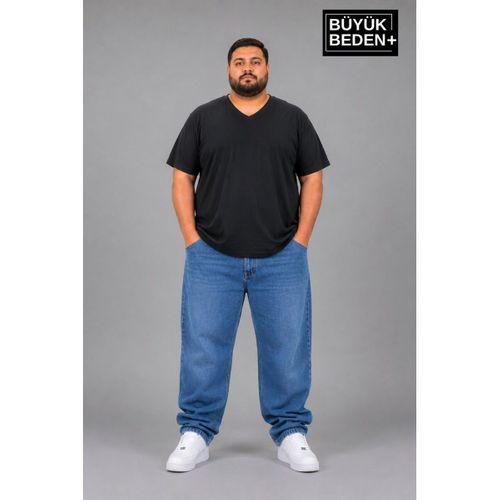 Süperlife Büyük Beden Erkek V Yaka Pamuklu Basic Tişört Lacivert 3XL-6XL SPR26BTS509