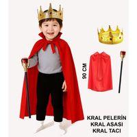 Çocuk Kral Kostüm Seti – Kırmızı Pelerin, Taç ve Asa (90 cm) (3748)