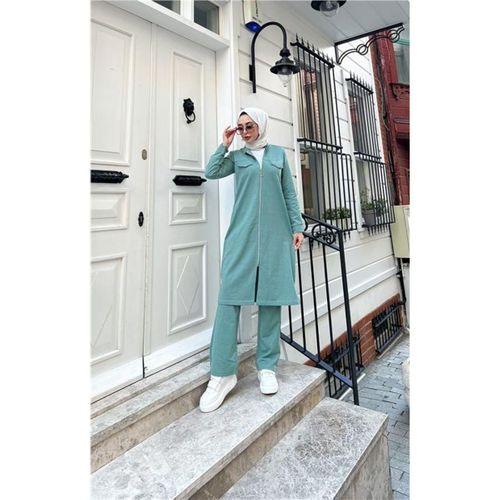 Fermuarlı Uzun Tunik Pantolon Spor İkili Takım - 03058.100 - Çağla Yeşili