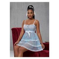 Açık Mavi Beyaz Dantelli Gecelik - 686