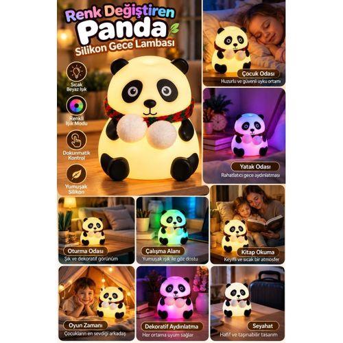 Sevimli Panda Silikon Gece Lambası Renkli Işık Modu Dokunmatik Kontrollü Aydınlatma